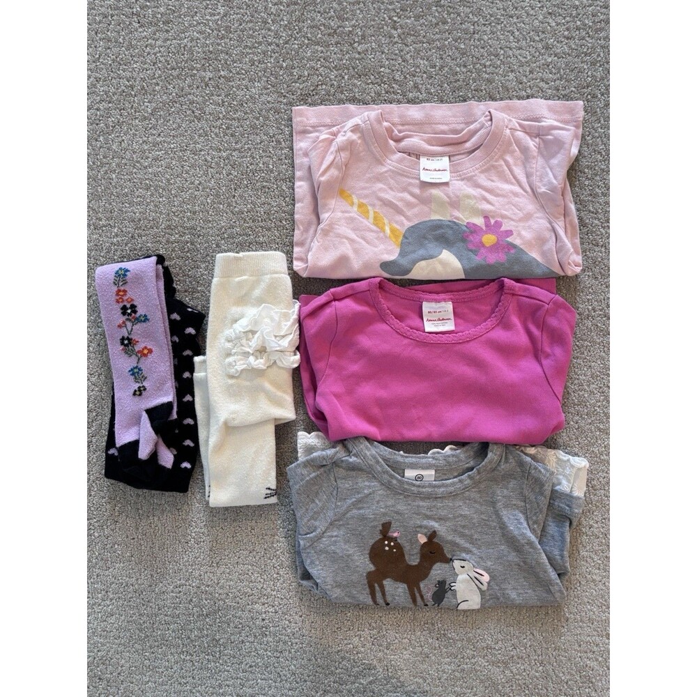 Hanna Andersson LOT Girls Size 80 Shirts Tights Animals Unicorn Floral Hearts